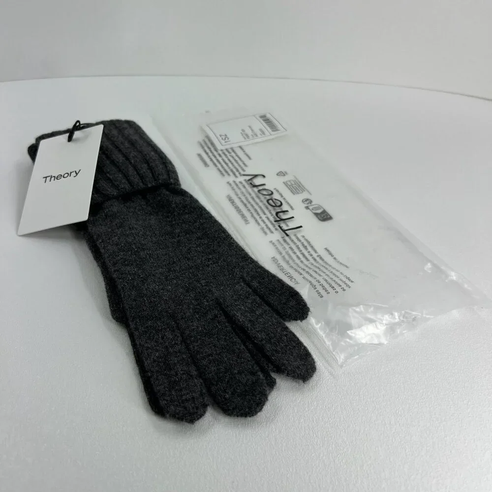 Theory Long Ribbed Gloves Women One Size Soft Cashmere Knit Winter Charcoal Gray
